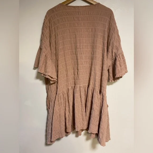 Free People Dusty Rose Textured Button-Front Tiered Mini Dress – Made in India - Picture 6 of 9